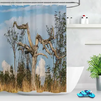 

Autumn Depression Landscape Dry Trunk White Cloud Shower Curtain Hooks Bath Unique