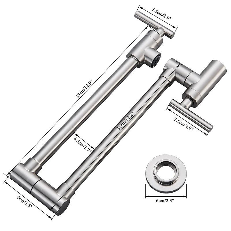 Pot Filler Double Joint Spout Folding Stretchable Swing Arm Wall Brass Kitchen Faucet Single Hole Two Handle Kitchen Sink Faucet kitchen faucets