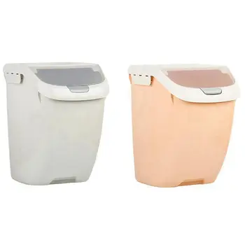 

2 Pcs 15Kg Rice Storage Box Sealed Moisture-Proof Large Capacity Grain Flour Container Orange-L & Gray-L