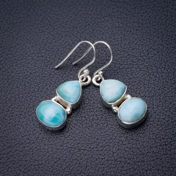 

StarGems Natural Caribbean Larimar Handmade 925 Sterling Silver Earrings 1.5" D7103