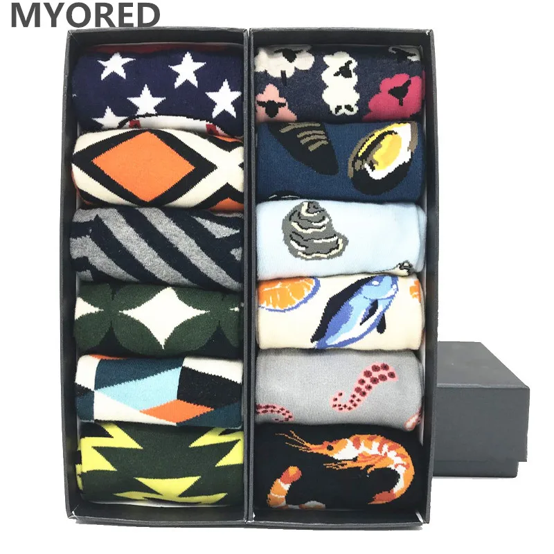 MYORED, 12 пара/лот, новинка, для мужчин, цветная, любовь, звезда, бриллиант, чесаный хлопок, платье, свадебные носки для девочек, забавные, вечерние, без коробки