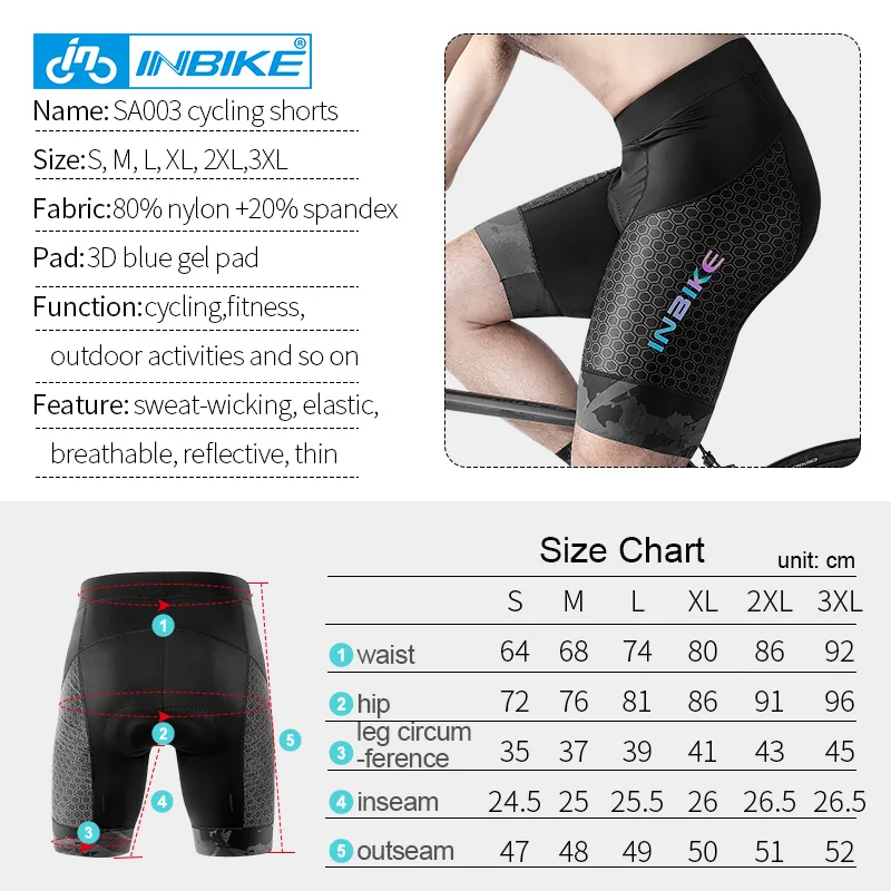 INBIKE 3D Thickened Pad Cycling Shorts Shockproof MTB Bicycle Shorts Summer Men Road Bike Shorts Reflective Downhill Tights