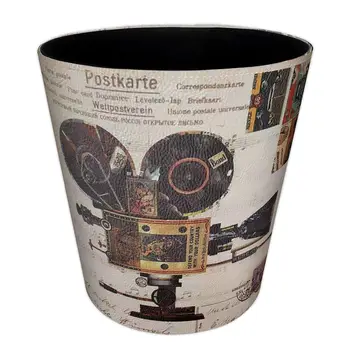 

HIPSTEEN 26 X 20 X 26cm 10L Retro Style Waterproof Leather Trash Bin Waste Container Garbage Can - Shabby Guitar Pattern 4 Types