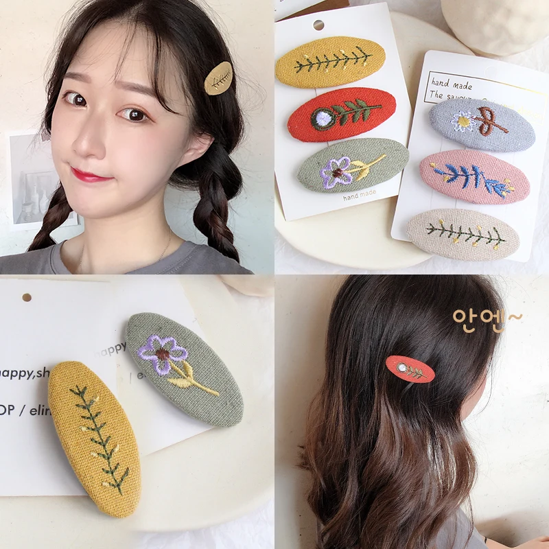 Новые Ins Вышитые Цветочные заколки для девочек Детские аксессуары для волос корейская ткань заколки для волос защита Bb клип