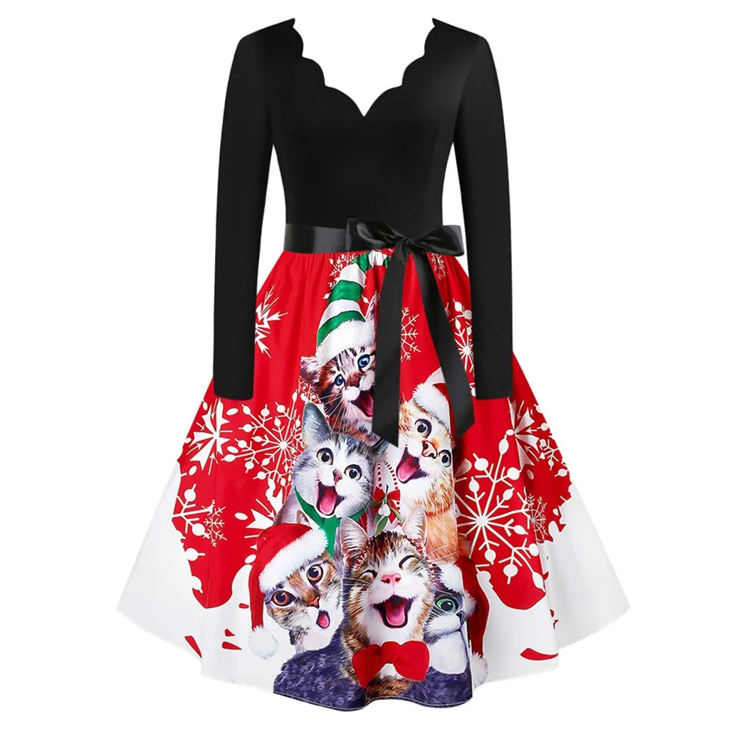 Ropa mujer vestidos, платье размера плюс, женское винтажное рождественское платье с длинным рукавом, 1950 s, вечерние платья для домохозяек, зимнее платье sukienki