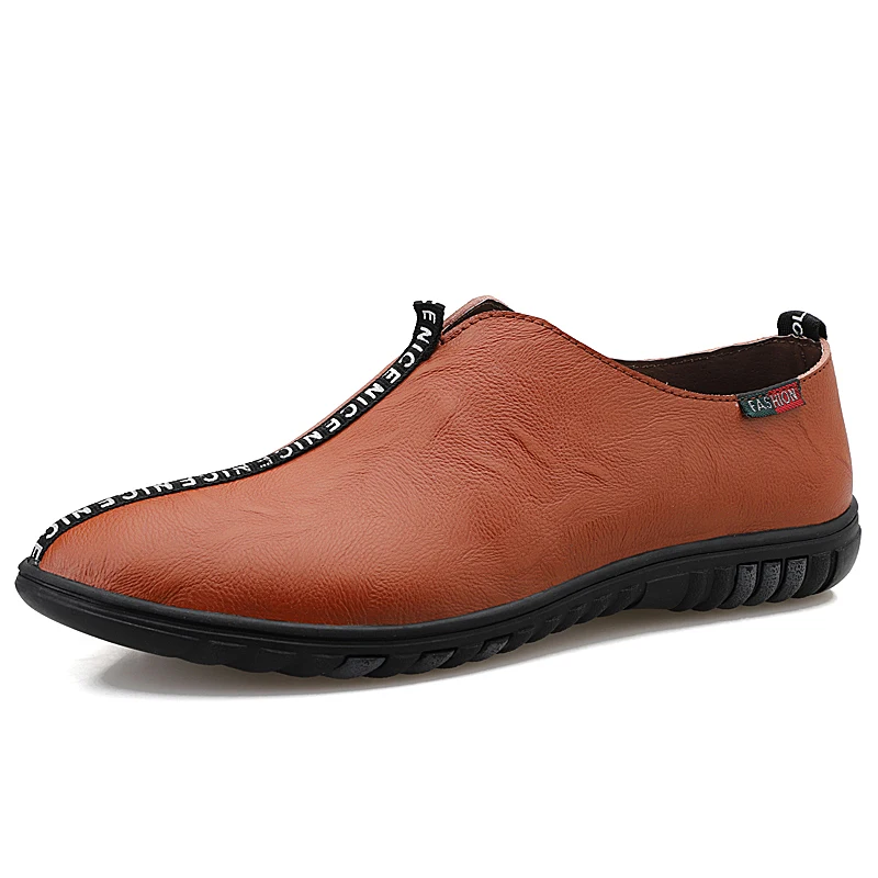 Осенняя мужская повседневная обувь из натуральной кожи; Роскошные Брендовые мужские лоферы; мокасины; дышащая обувь без шнуровки; Цвет Черный; обувь для вождения; Calzado - Цвет: Light Brown
