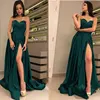 Sexy slit strapless pleat prom party evening dresses vestido de noiva sereia gown robe de soiree prom party simple satin lace-up ► Photo 3/4