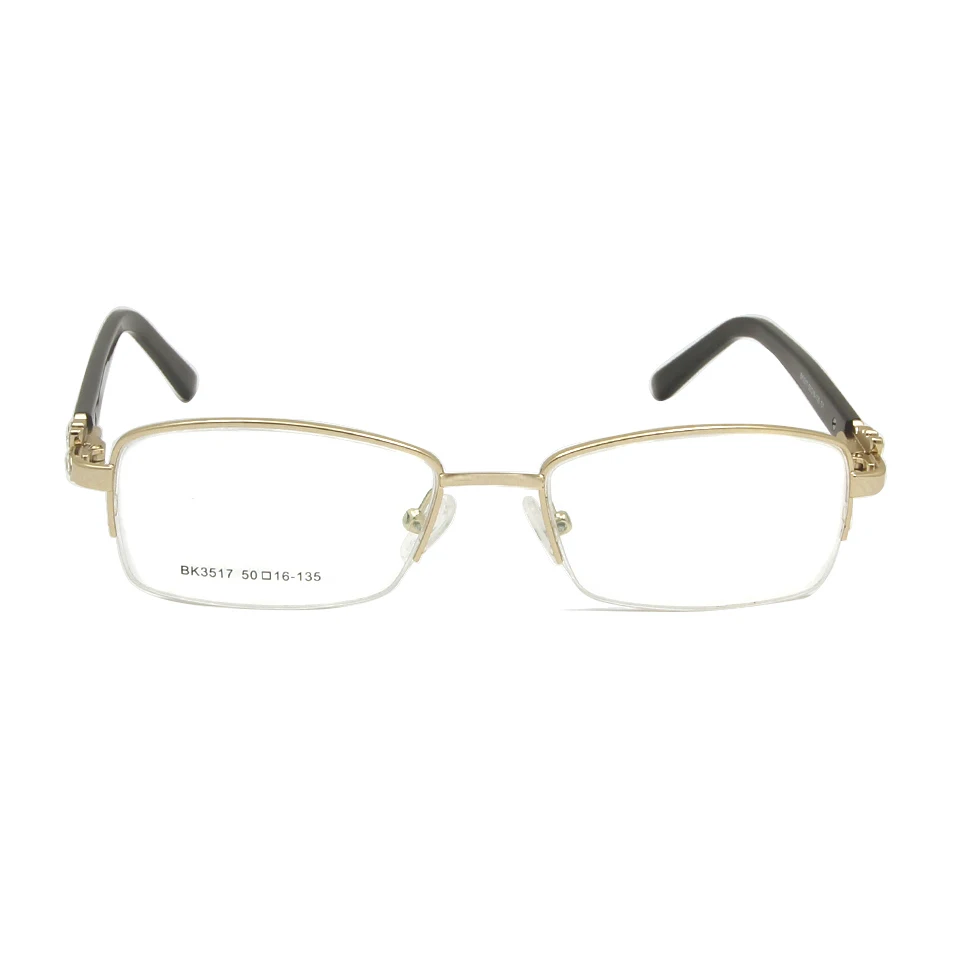 Rhinestone Women'S Eyeglasses Frame With Diamonds Golden Women Half Rim Metal Optical Frame Alloy Woman Square Glasses