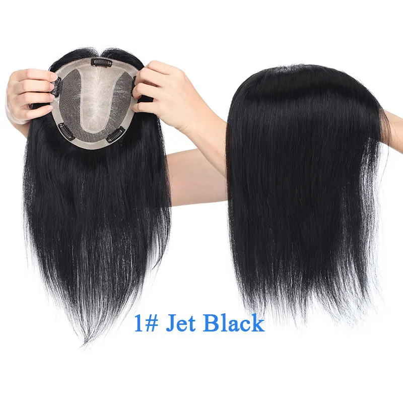 1 Jet Black SEGO, 6x13, 15x16 см, 12 дюймов, не Реми, шелковая основа, Топпер, парик для женщин, волосы на заколках для наращивания, бразильские человеческие волосы - Парик Цвет: 1 Jet Black