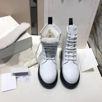 

2020 women's autumn and winter leather cow suede with wool trend warm Martin boots