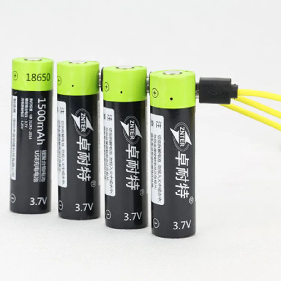 Высококачественный 18650 USB перезаряжаемый аккумулятор 3,7 V 1500mAh литий-ионные полимерные батареи заряжаются кабелем Micro USB