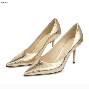 

Olomm Stone Pattern Women Pumps 8.5cm Thin High Heels Pumps Charm Pointed Toe Gorgeous Gold Party Shoes Women Plus US Size 4-13