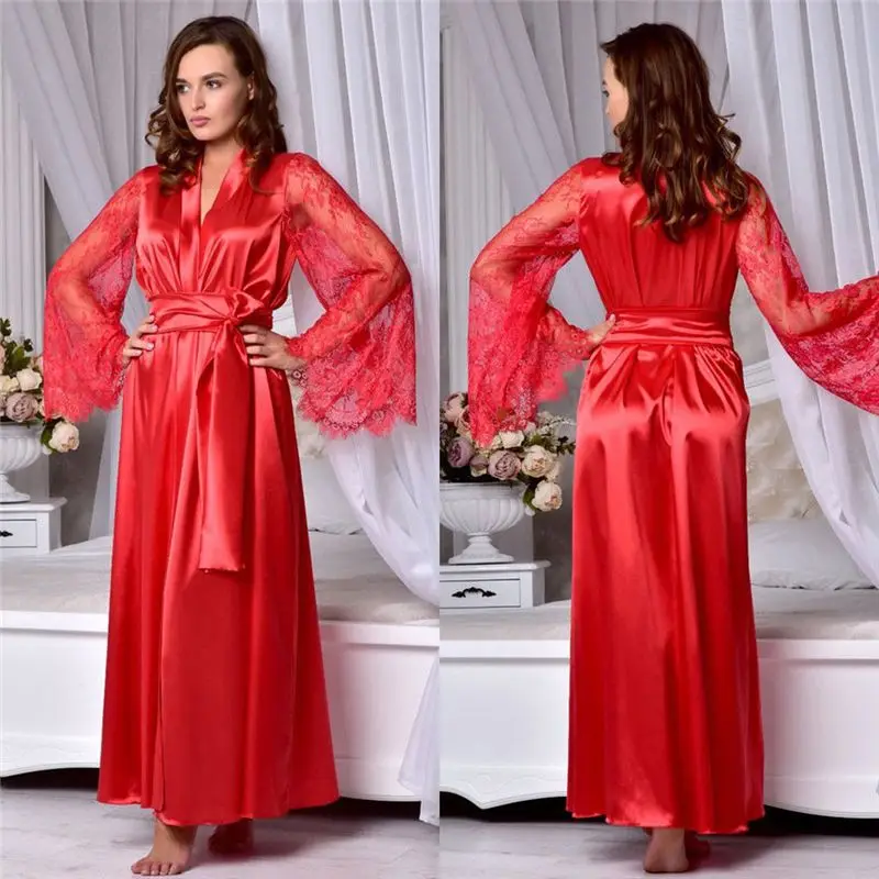 Женское сексуальное шелковое белье Babydoll кружевное с поясом банный халат ночное