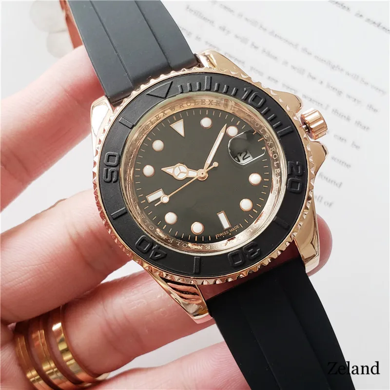 

Mens Watch YACHT MASTER 40mm Rubber Rose gold Automatic Mens Stainless Steel Watches Wristwatch free shipping