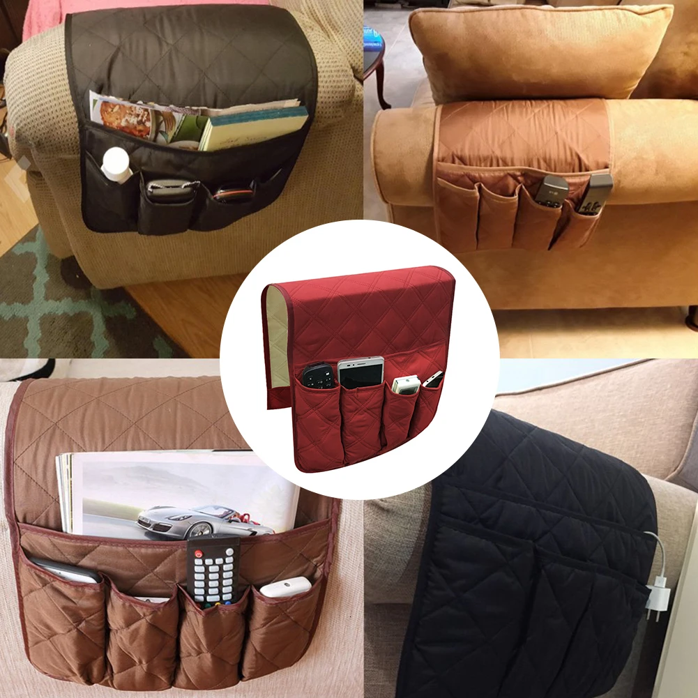 Sofa storage bag waterproof non-slip remote control mobile phone magazine 4 pocket sofa armrest set bedside rack | Дом и сад