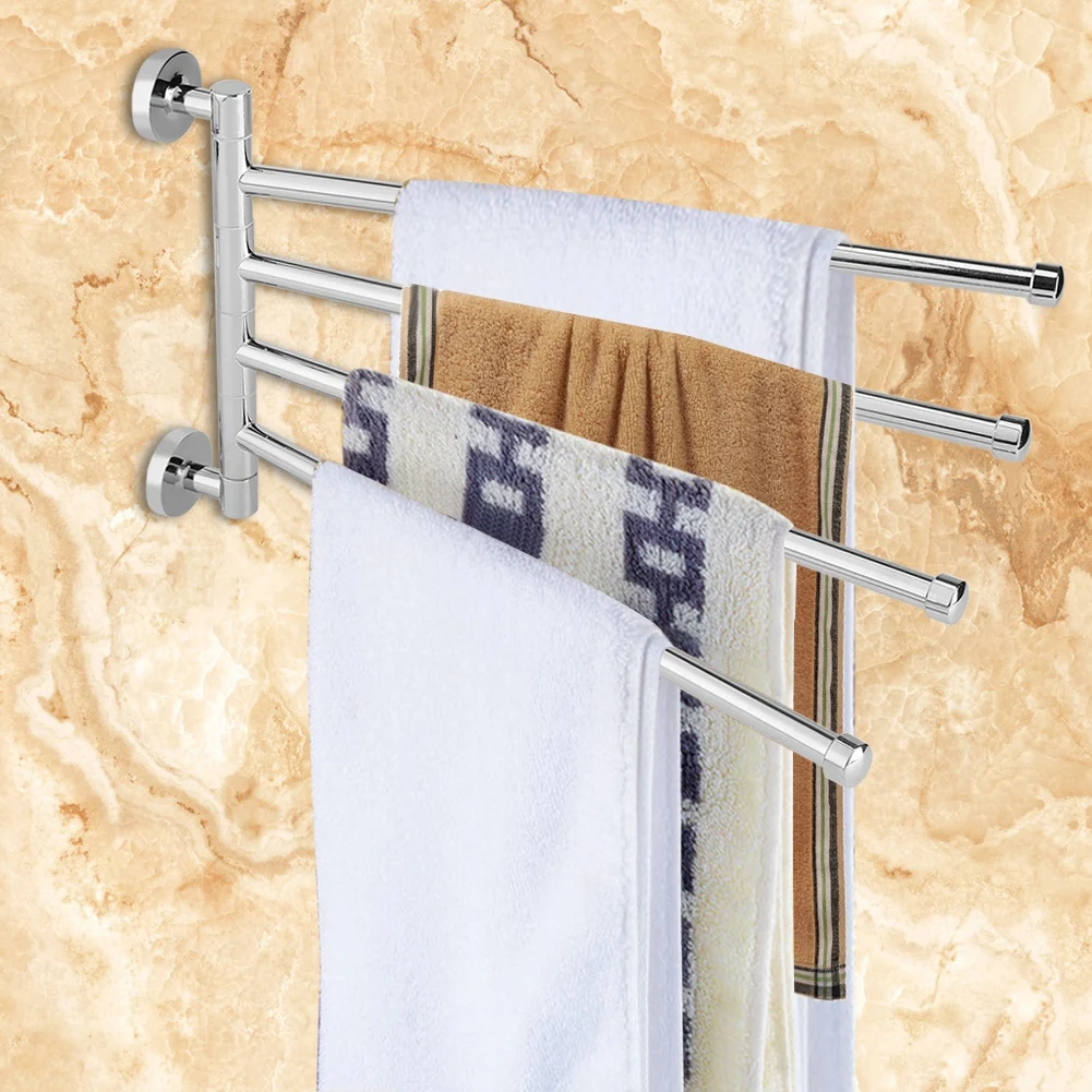 StainlessSteel4SwivelTowelBarsHangerBathrobeTowelRackBarRail