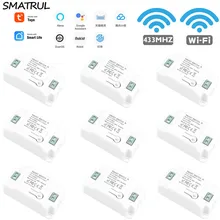 Smatrul tuya vida inteligente casa app wifi + rf 433mhz interruptor de luz parede relé temporizador módulo voz google casa alexa 110v 220v 10a lâmpada
