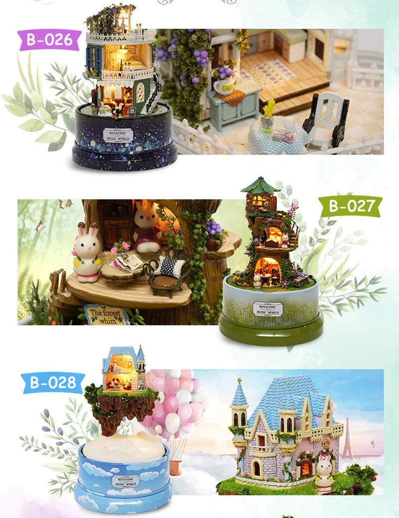 DIY Dollhouse Rotate Music Box Miniature Assemble Kits Doll House With Furnitures Wooden House Toys for Children Birthday Gift (2)
