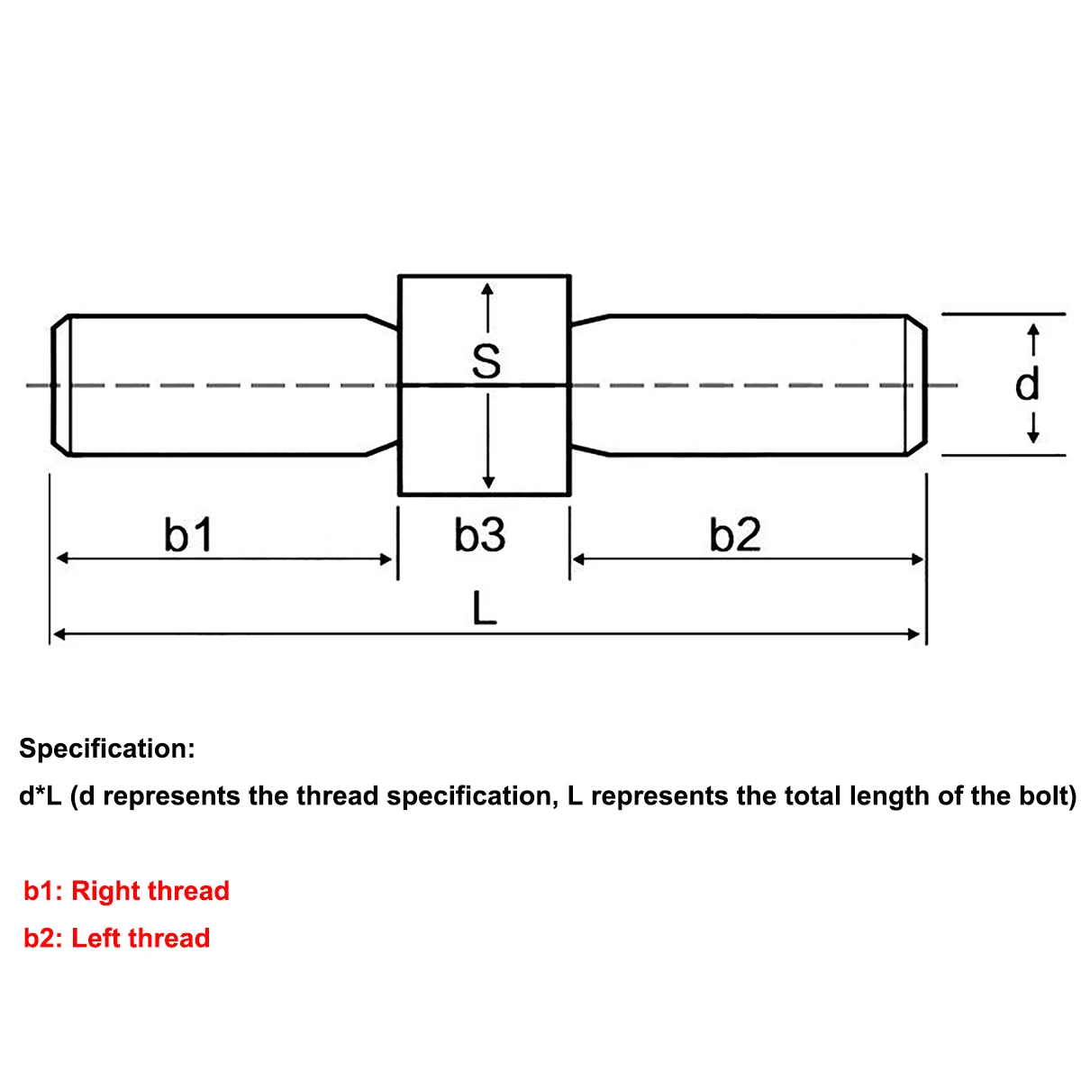 M4 M5 Left and Right Thread Double End Thread Rod 304 Stainless Steel Dual Head Threaded Bar Stud Bolts Rod Tooth Stick