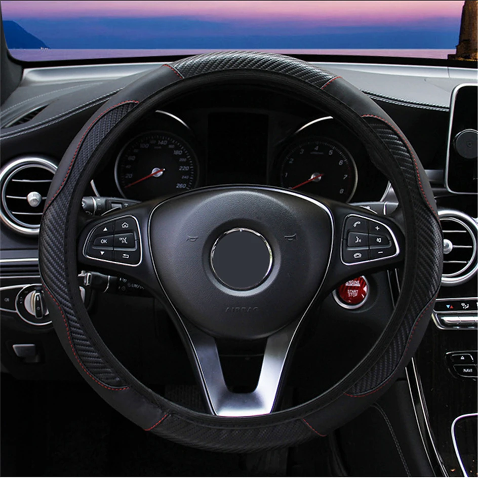 Universal Leather Car Steering Wheel Cover For Peugeot 108 206 207 208 301 307 308 407 2008 3008 4008 508 Anti-Slip Dust-proof steering wheel cover