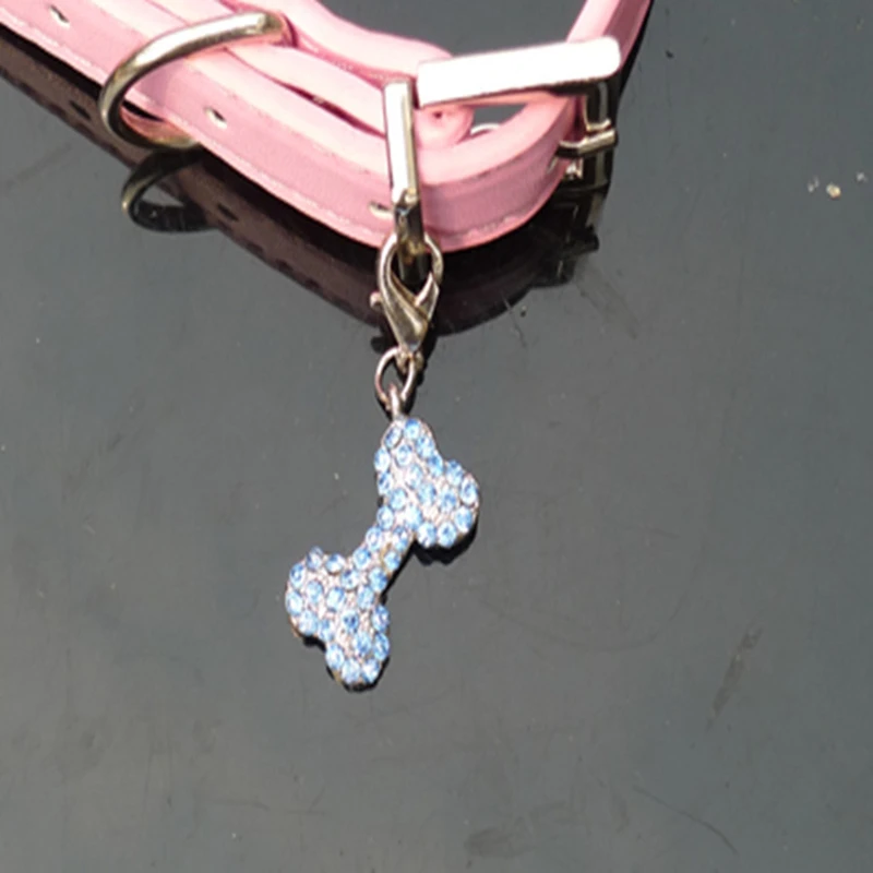 Модные ювелирные изделия серебро розовый кость в виде конечности сердце Воротник Подвеска Ожерелье Кристалл украшенный кулон в виде собаки бирка Pet аксессуар