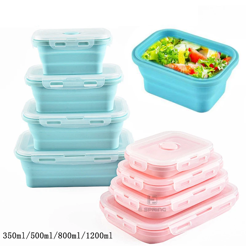 Silicone Collapsible Lunch Box Food Storage Container Bento Microwavable Portable Picnic Outdoor Camping Lunch Box