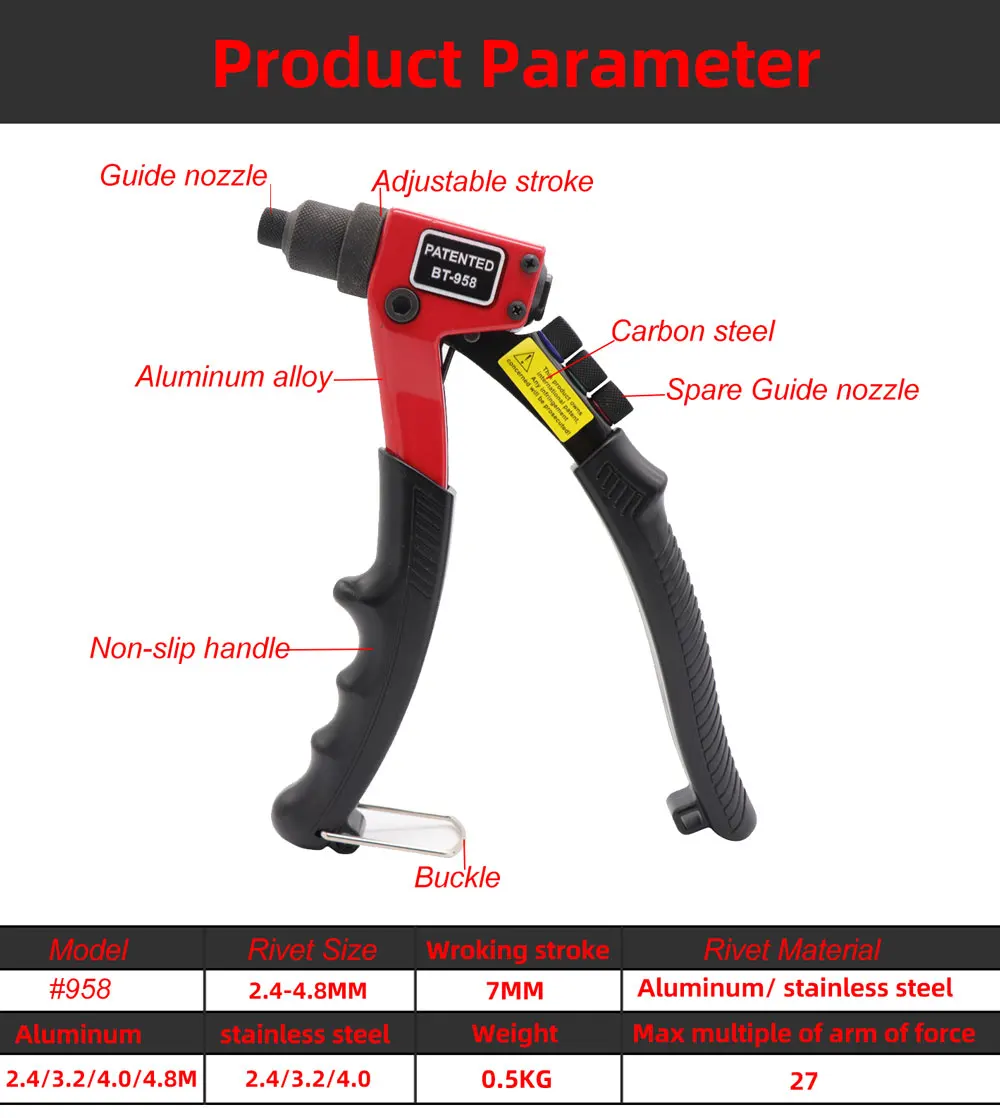 " 200 мм одиночный ручной пистолет со слепой заклепкой поп клепальщик ручной Клепальный Инструмент для заклепок для 2,4 мм 3,2 мм 4,0 мм 4,8 мм