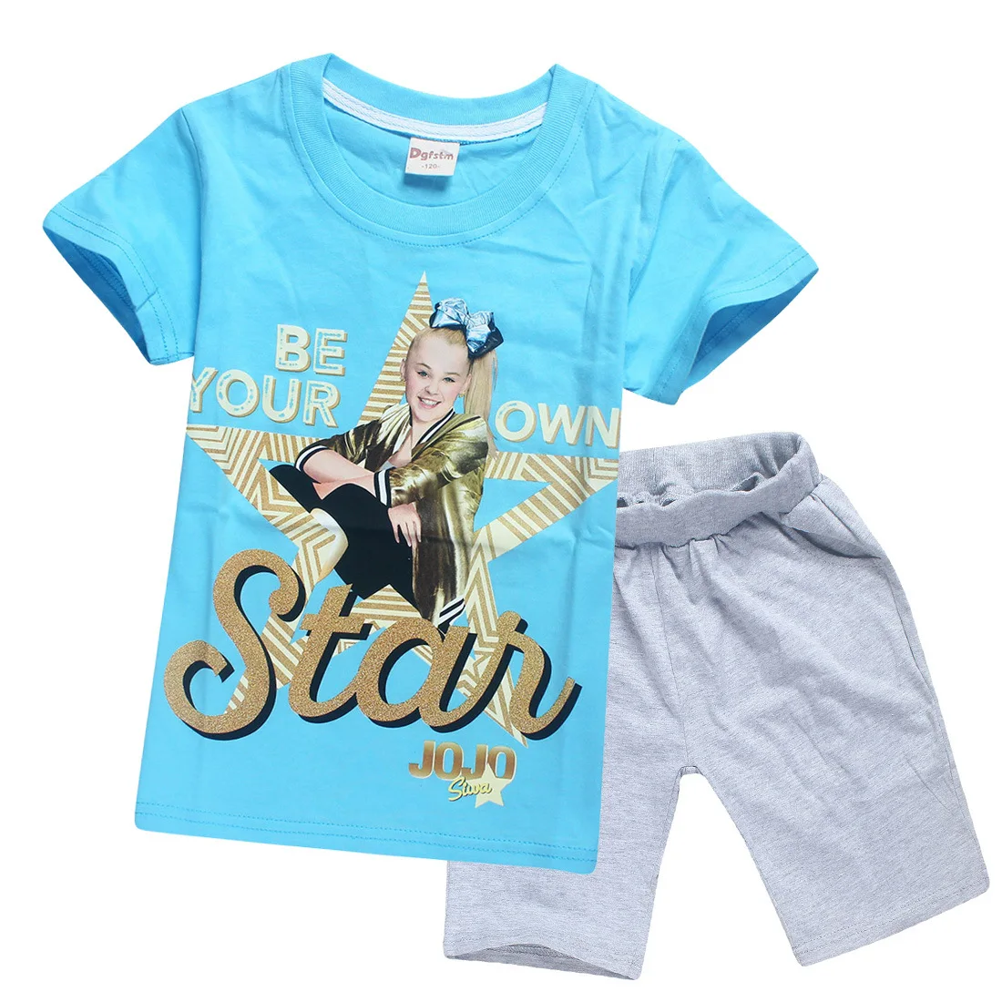 JOJO SIWA/Детские футболки хлопковые футболки для маленьких девочек комплекты с короткими рукавами для мальчиков и девочек футболки Одежда для девочек 10-12 лет - Цвет: S8361-blue