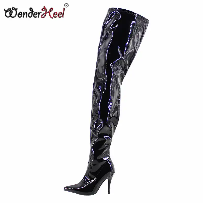 black shiny over the knee boots