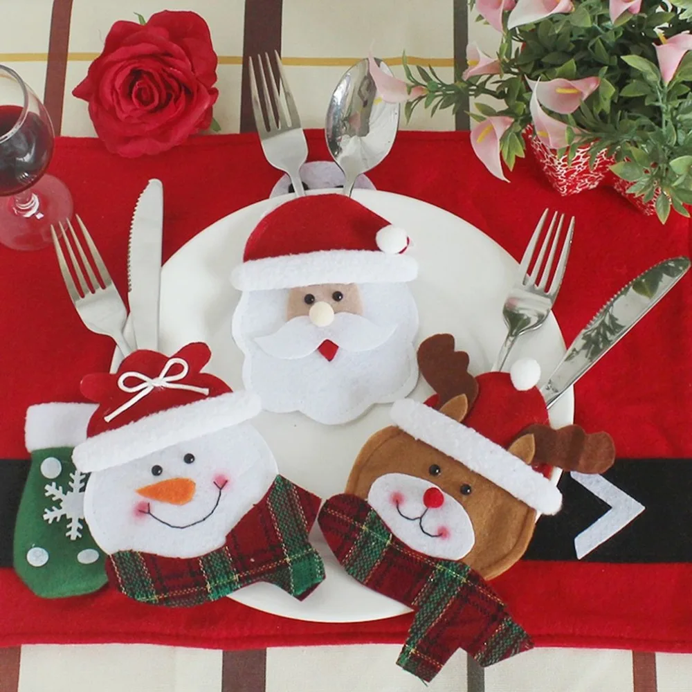 Рождественский декоративный костюм, держатели для столовых приборов, ножи для ножей, сумка для пожилых людей, снеговика и лося, столовые приборы