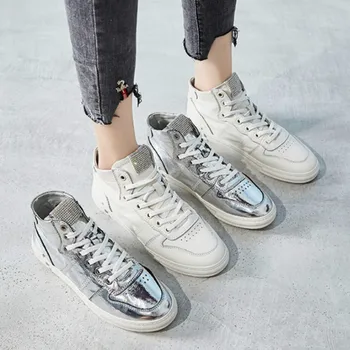 

Bright Material Women Cortex Shoes High Top Lace Up Platform Sneakers Spring Autumn Shoes Waterproof I3-52
