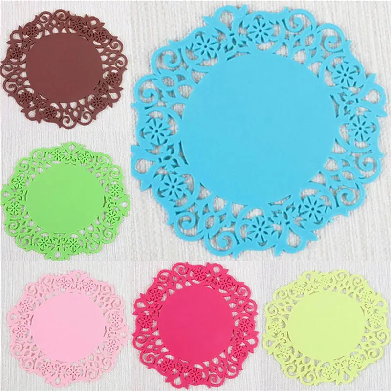 

2PC Lace Flower Doilies Silicone Coaster Tea Cup Mats Pad Insulation Placemat Kitchen tableware pad tools cheap wholesale #2A07
