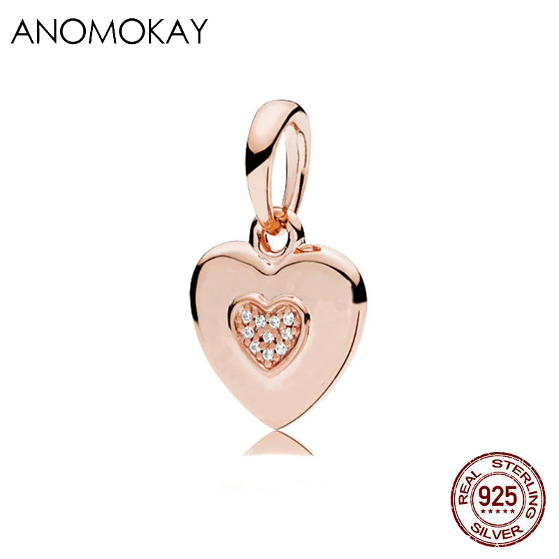 Anomookay, Стерлинговое серебро 925, смешанный стиль, розовое золото, сердце, дерево, цветок, подвеска, подходит для браслета Пандора, S925, Шарм для DIY ювелирных изделий - Цвет: CYZZ4815-MJ-6