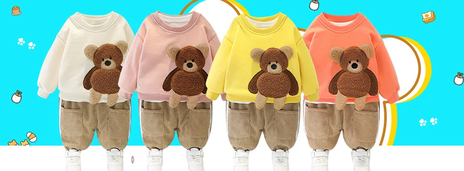 vintage Baby Clothing Set Baby girl clothes 0-4Y spring and autumn pure cotton suit girl cartoon doll cute flower casual clothes baby girl 2-piece set Baby Clothing Set for boy