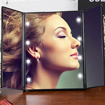 

Tri-Fold Adjustable Makeup Mirror with LED Light Portable Travel Compact Pocket Mirrors Cosmetic Tabletop Stand Smart Mirror