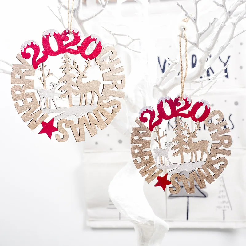 

2Pcs Christmas Decorations 2020 Merry Christmas Wooden Openwork Letters Innovative Christmas Closet Pendants for Home Ornaments