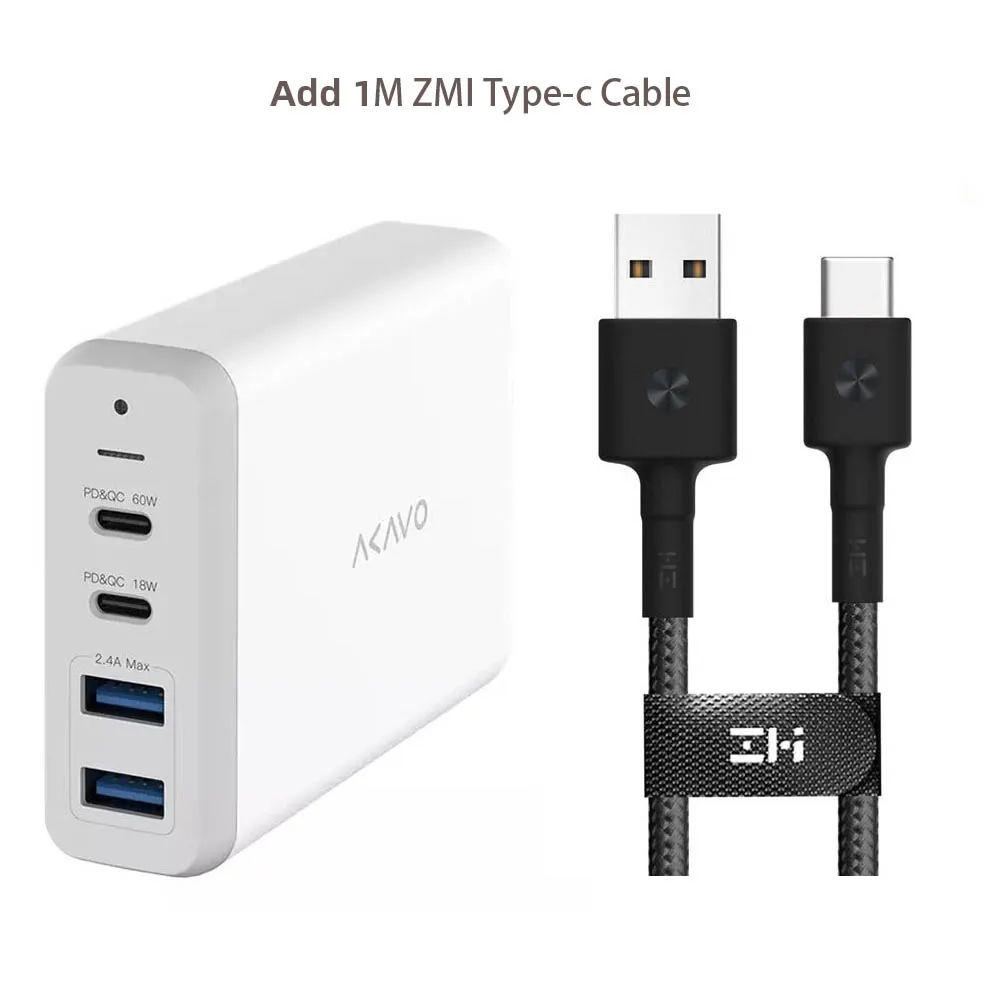 Add Type-c cable Xiaomi AKAVO F1 многопортовое зарядное устройство 75 Вт Супер мощность C порт мульти-протокол sup порт основной ноутбук совместимый для Redmibook 14 - Цвет: Add Type-c cable