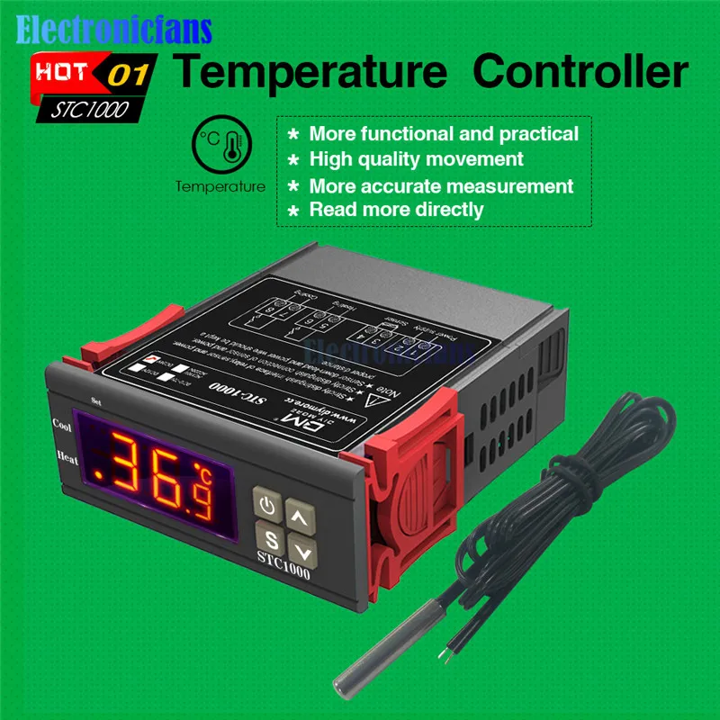 STC-1000 110-220 в 12 В 24 в 12-72 в 10A светодиодный цифровой трубчатый регулятор температуры Термостат Термометр с NTC 10 к датчик зонда