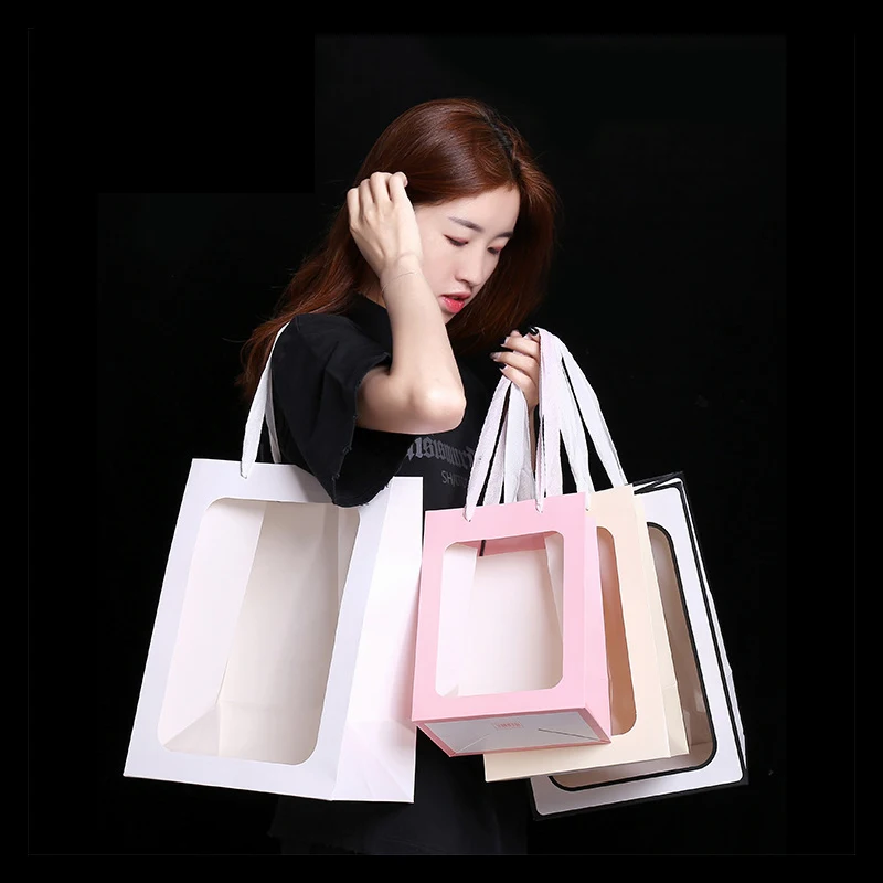 

10pc Transparent portable paper gift bag birthday flower bouquet gift packaging bags Clothes toy Potted plants подарочные пакеты