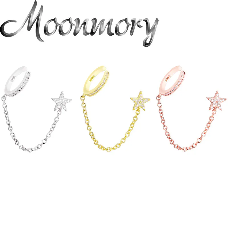 

Moonmory 925 Sterling Silver White Zircon Chain Pendant Drop Earrings With Piercing For Women Romantic Tassel Ear Cuff Jewelry