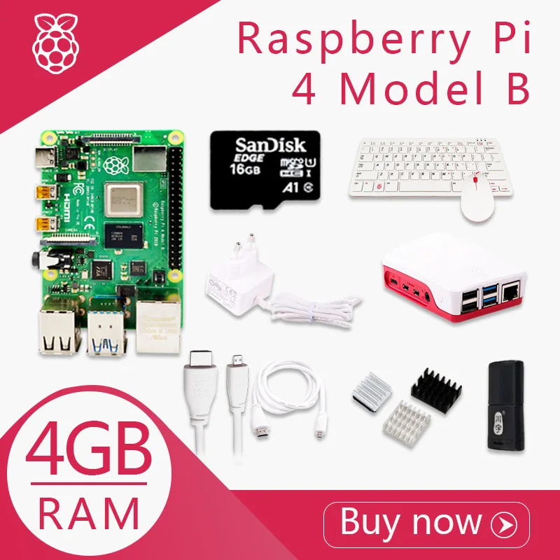 Оригинальный Raspberry Pi 4 Model B Kit плата Pi4 4G Micro HDMI кабель питания с переключателем