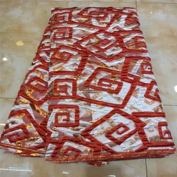 

High Quality French red Tulle Organza jacquard African Lace Fabric Sequins Embroidered Nigerian Lace Fabrics For Wowen Dress