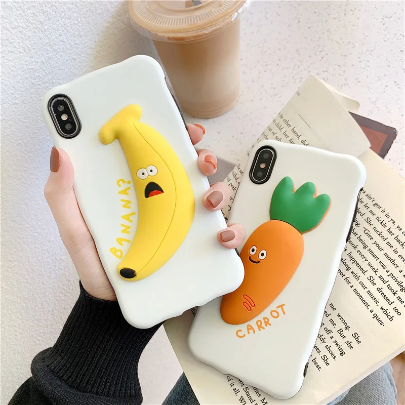 

Cute 3D carrot banana phone case for iPhone X case iPhone XS XR capa iPhone 6 Plus 6 6s 7 8 Plus XS MAX 2019 design wavy cover