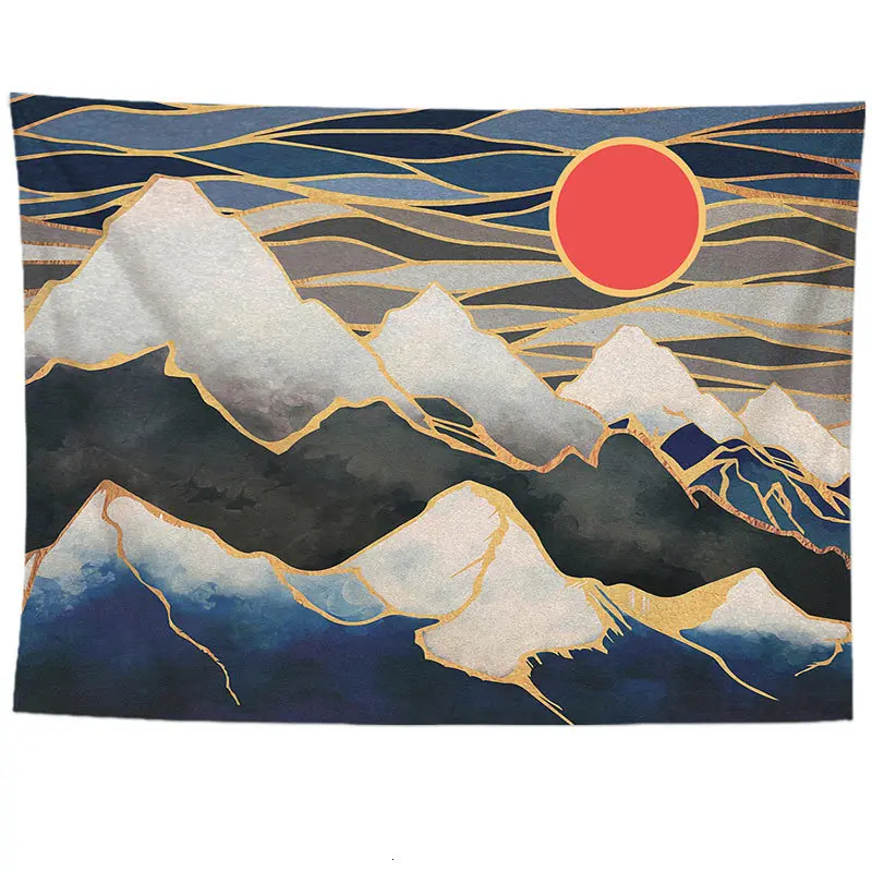 Гобелен в скандинавском стиле с изображением заката горы, ковер с японской масляной росписью, ткань с пейзажем, хиппи, психоделические гобелены, богемные пейзажи