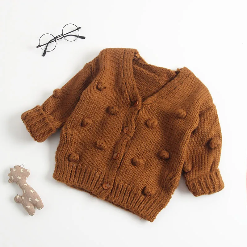 Toddler Winter Clothes Kids Baby Girl Knitted Sweater Coat Long Sleeve Solid Cardigan Jacket Small Ball Decoration Outwear