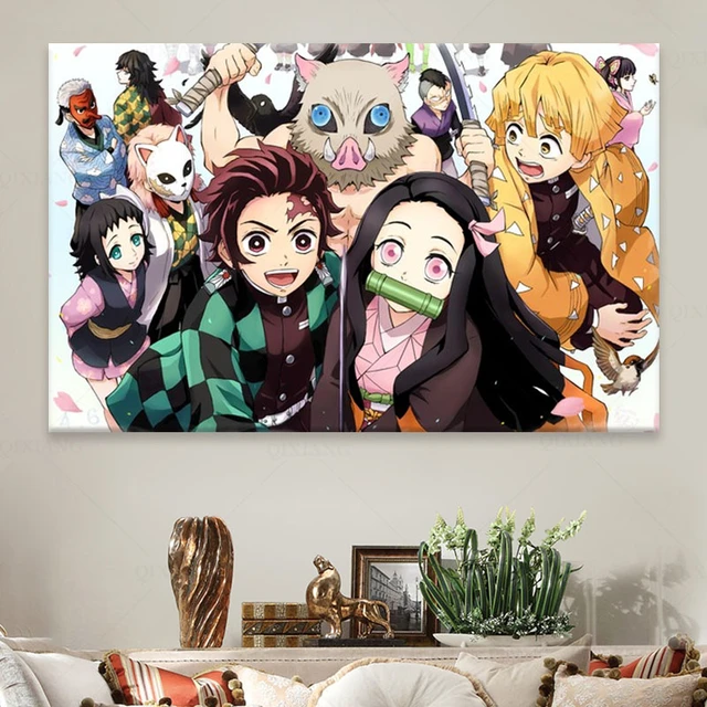 Tanjiro nezuko zenitsu inosuke demon slayer poster quadro de madeira lona  parede arte decoração cópias dormitório emoldurado decoração pintura -  AliExpress