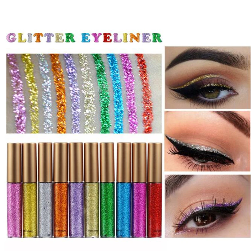 

Beauty Wholesale! Shiny Liquid Eyeliner Waterproof Flashing Shiny Metallic Rainbow Eyeliner Eye Shadow Liquid 10 Color Optional