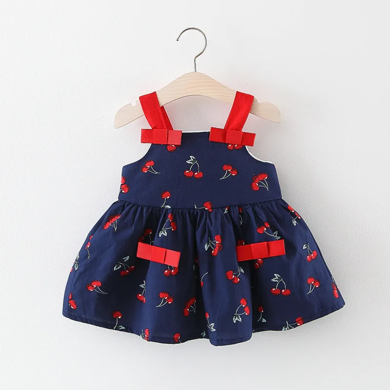 Платья на бретельках с вишнями для девочек; летняя одежда для малышей