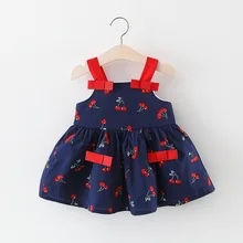 Платья на бретельках с вишнями для девочек; летняя одежда для малышей