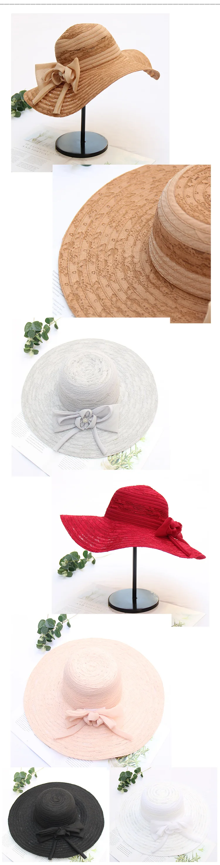 Hat Woman Summer Wide Brim Lace Sunshade Cap Fashion Anti-ultraviolet Beach Caps Folding Sun Protection Korean Visor Hats H6546